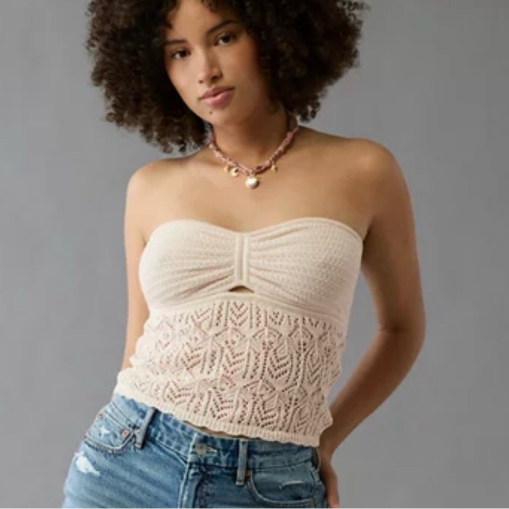 NWOT American Eagle Cotton Crochet Cropped Chevron Tube Top Y2K  SZ XS